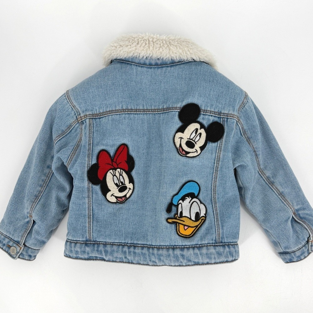 Zara‎ Disney Baby Minnie Mouse Denim Jacket Sherpa Lined Sz 12-18 M